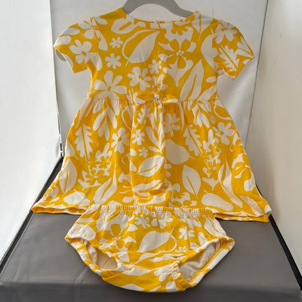Carter Yellow and White Floral Baby Dress with‎ Bloomers 12 mo